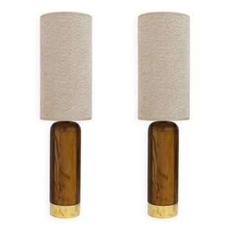 Pair of Mid-century Modern Style Italian Wood and Brass Table Lamps