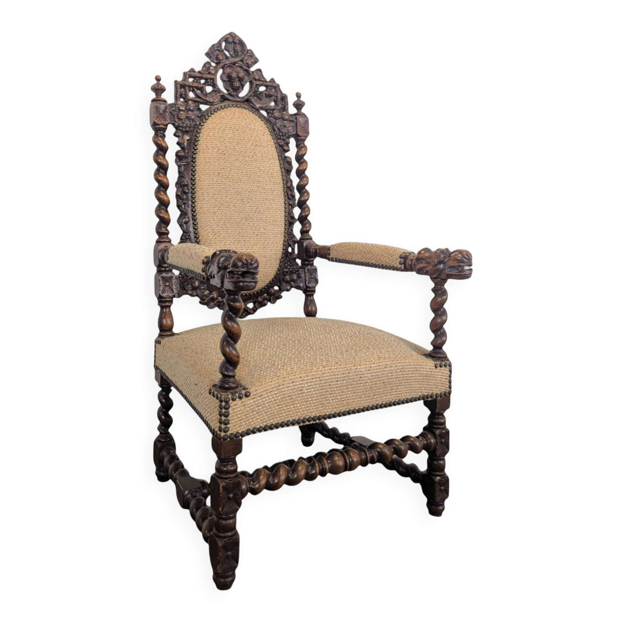 Fauteuil de style Louis XIII en chêne
