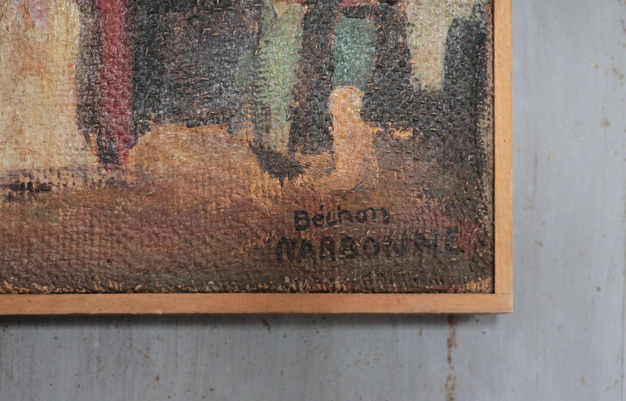 Painting signed Béchon-Sauzeau, oil on canvas, scene of characters.