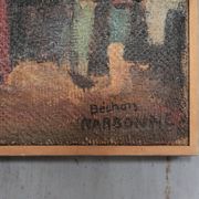 Painting signed Béchon-Sauzeau, oil on canvas, scene of characters.