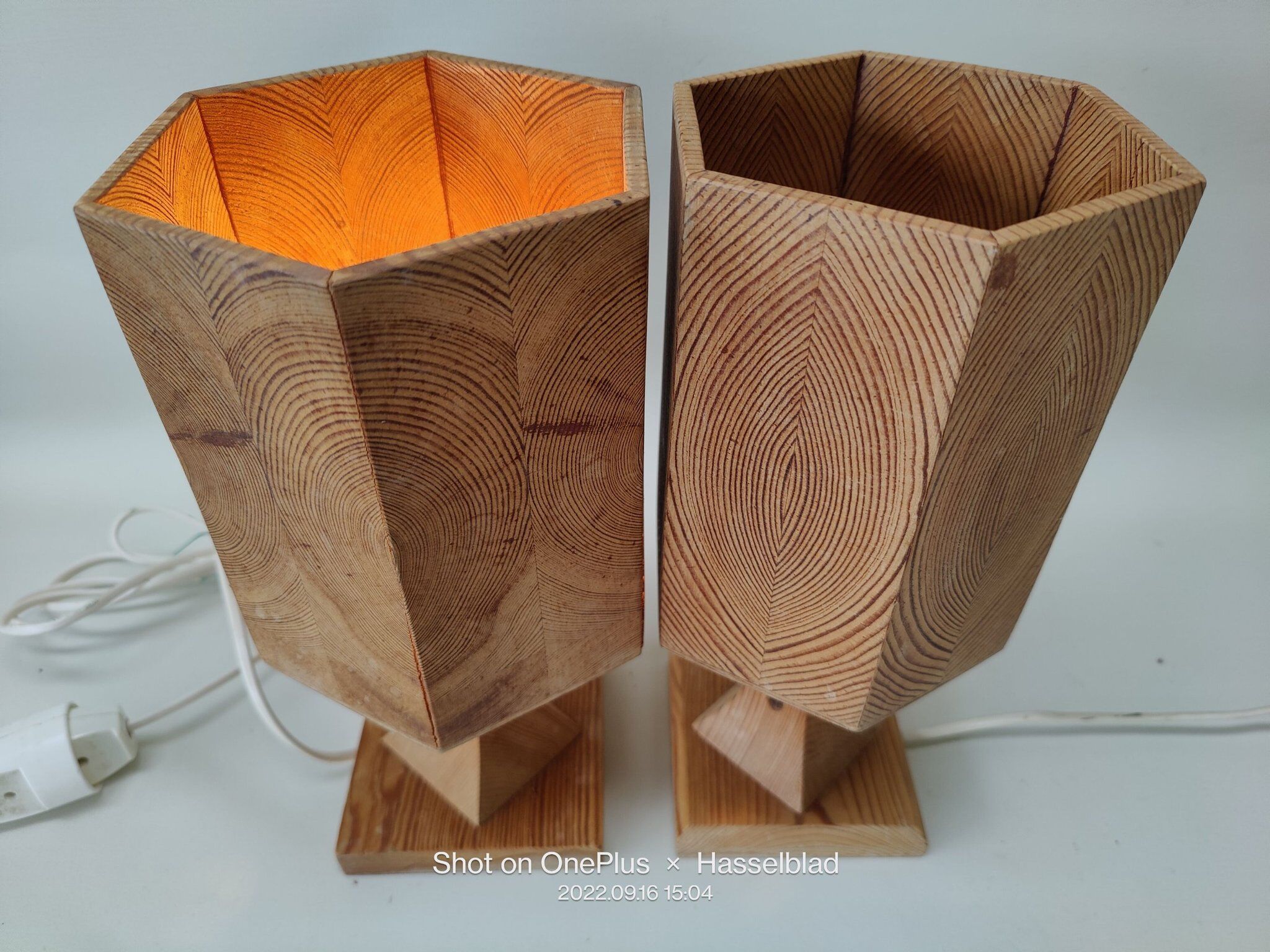 2 pine table lamps, swedish handicrafts 1978 1985
