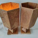 2 lampes de table en pin, artisanat suédois 1978 1985