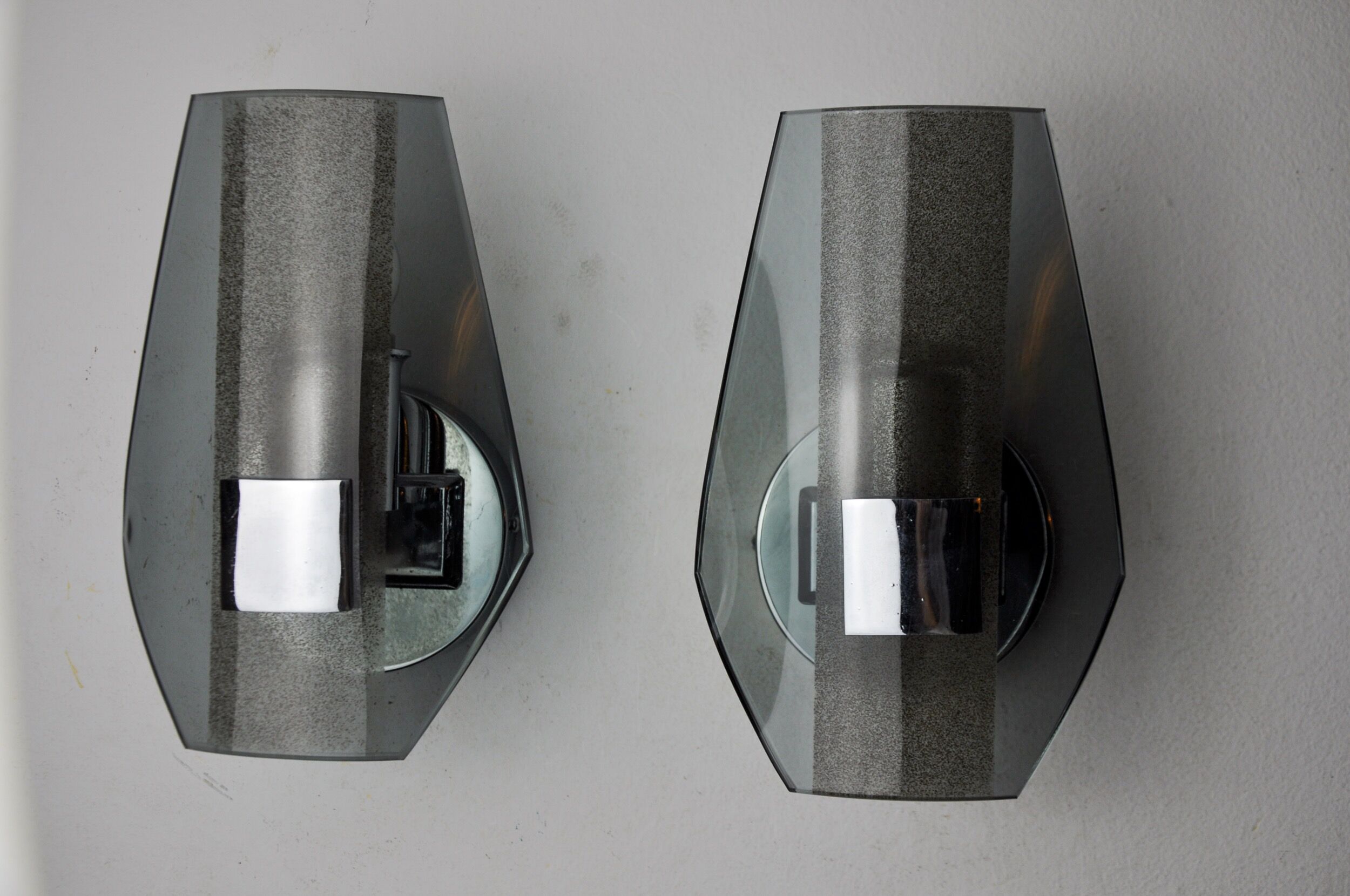 Pair of veca wall lamps, black murano glass, italy 1970