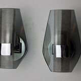 Pair of veca wall lamps, black murano glass, italy 1970