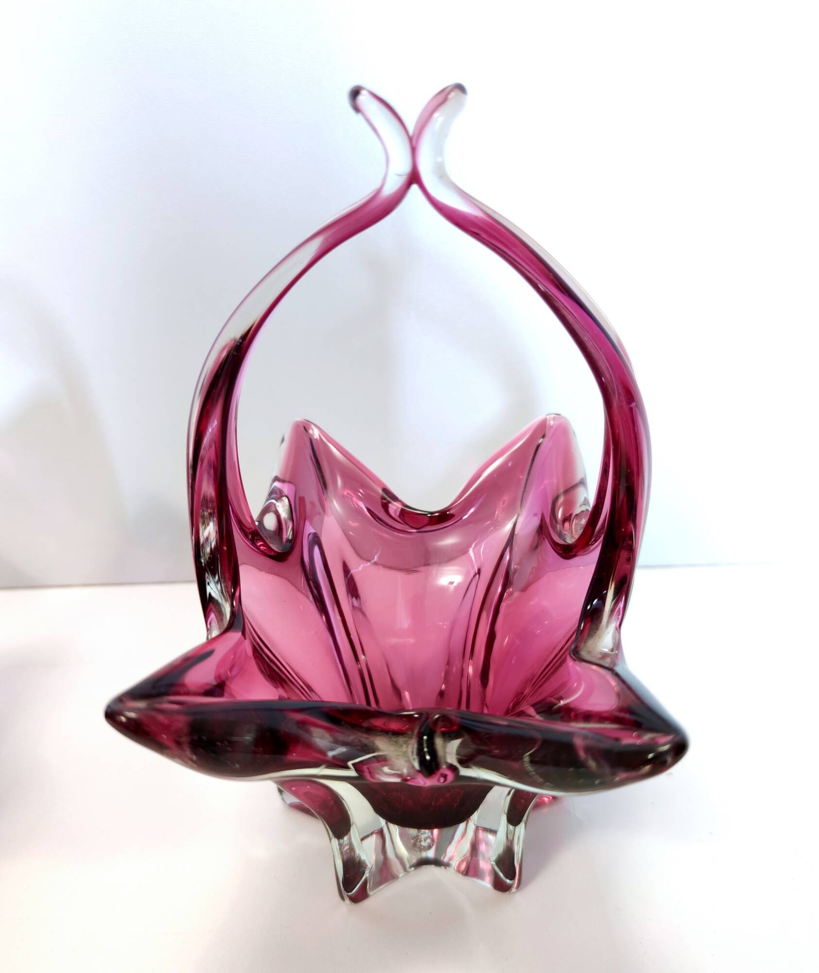 Pair of Pink Murano Glass Bonbonnières / Trinket Bowls, Italy