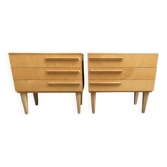 ensemble de 2 tables de nuit en bois blond des années 1960