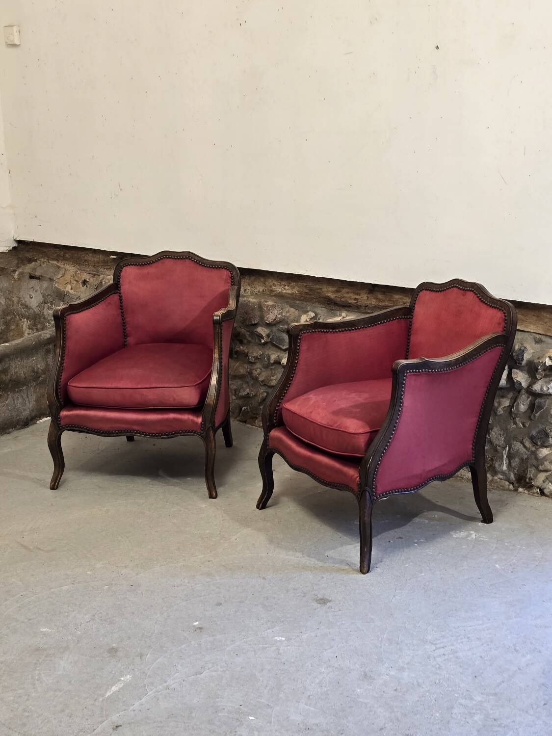 Pair of Louis XV style bergere chairs