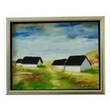 Original Swedish oil on canvas from the mid-century "Houses" - Vintage and framed