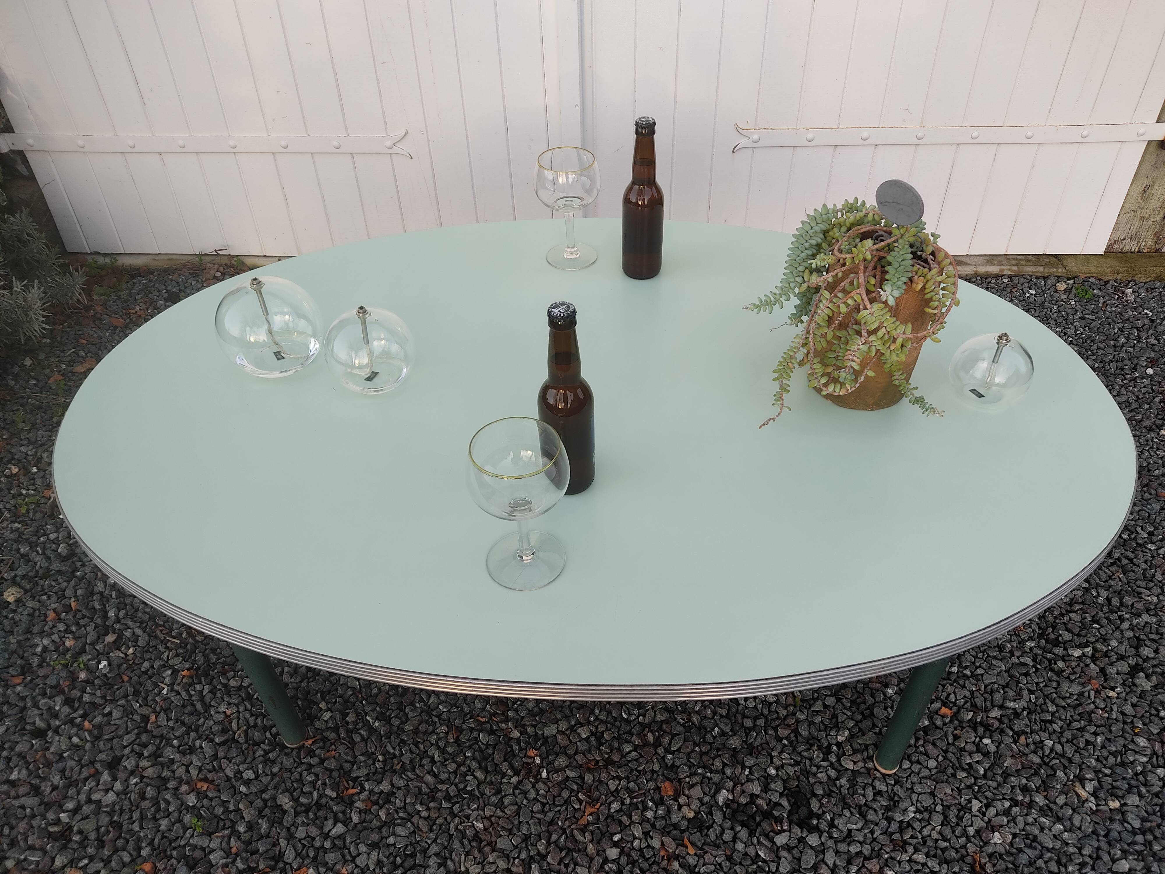 60s school table in water-green formica ideal for coffee table