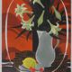 Yves ganne: lilies on an orange background, original signed lithograph