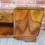 Renovated art deco dressing table with mirror, light walnut