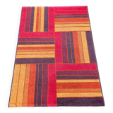 Persian tufted wool rug with geometric stripes in burgundy and brown 140x80