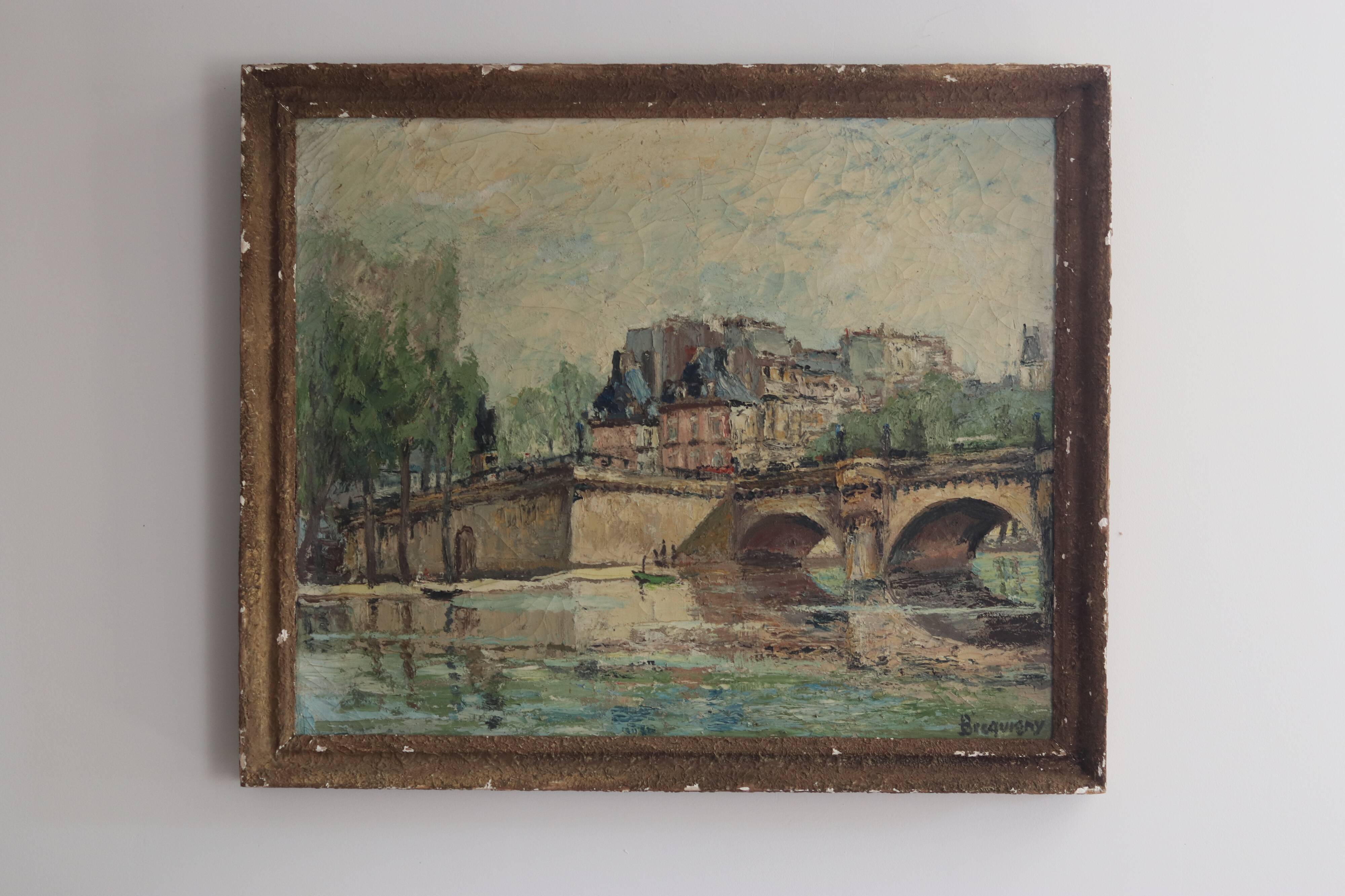 Landscape of Paris, Oil on canvas signed Brequigny, mid-20th century