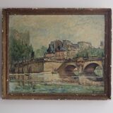 Landscape of Paris, Oil on canvas signed Brequigny, mid-20th century