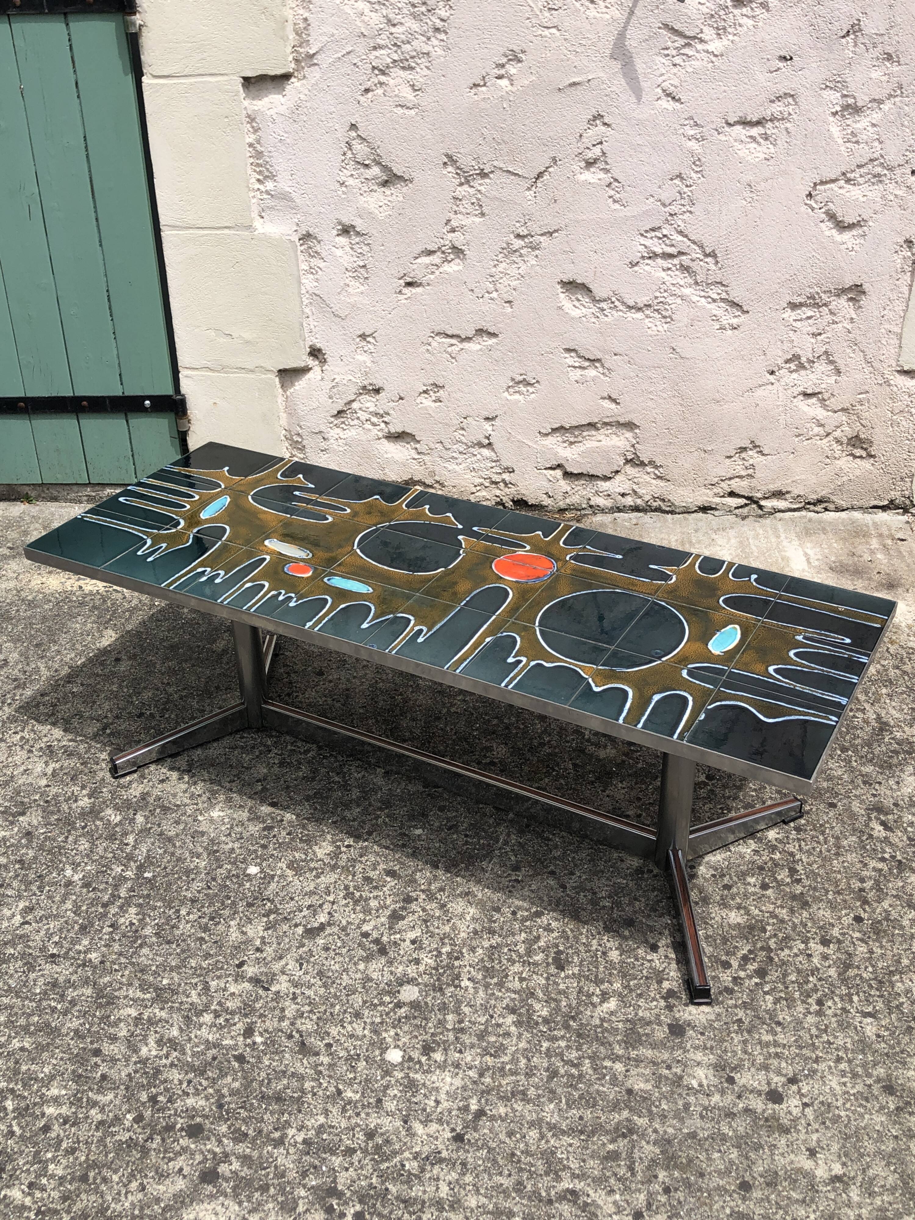 Ceramic and chrome coffee table, 1970