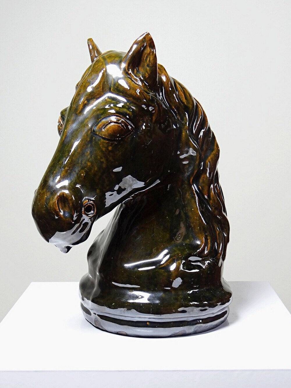 Vintage 1980s glazed terracotta horse or chess knight head