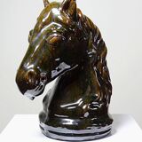 Vintage 1980s glazed terracotta horse or chess knight head