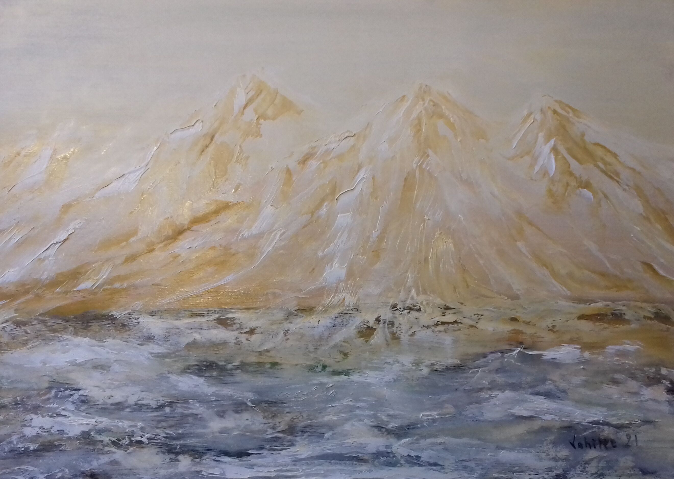 Landscape table. Oil on wood panel. Signed Lahitte