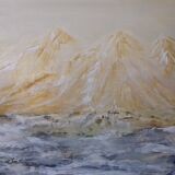 Landscape table. Oil on wood panel. Signed Lahitte