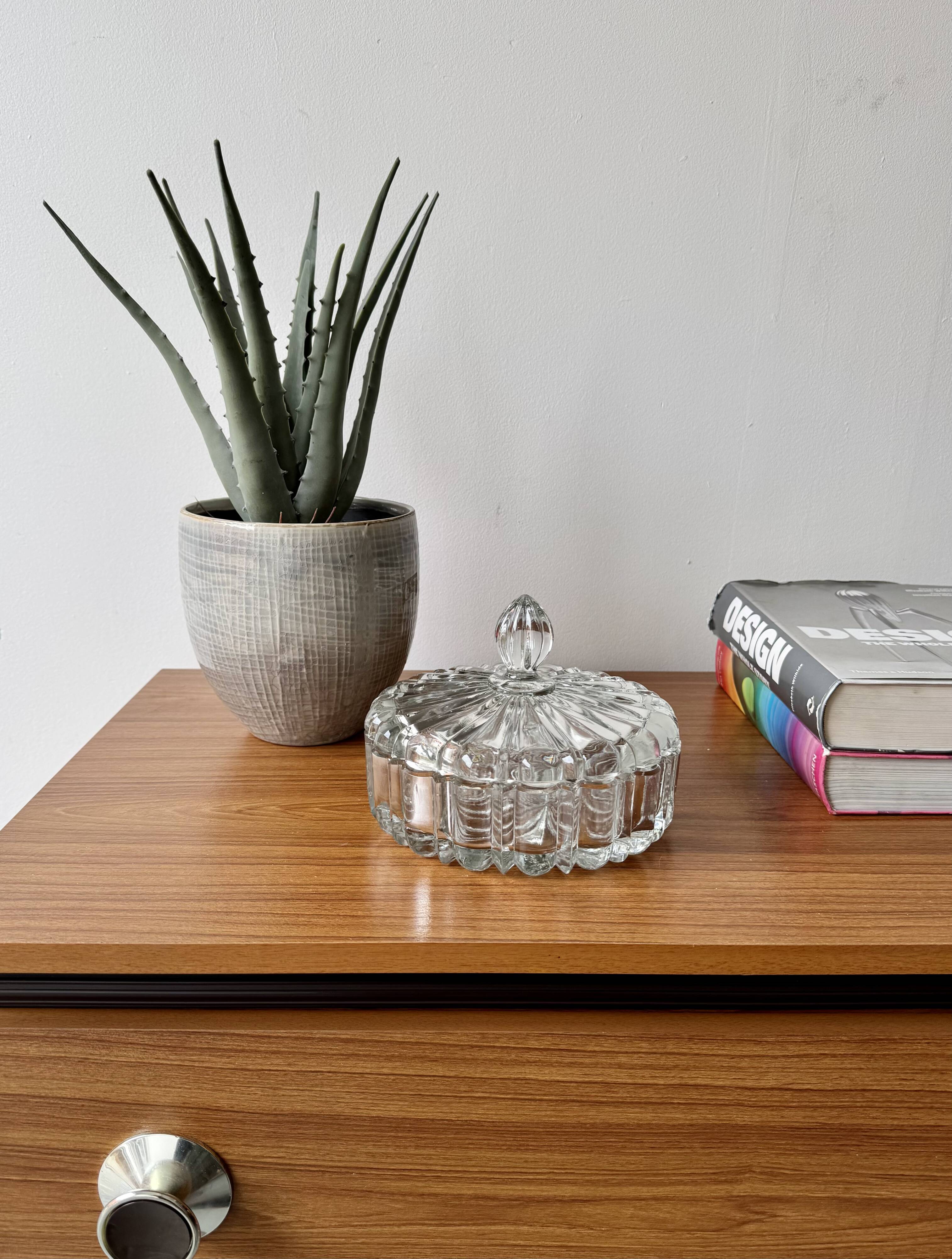 Vintage Glass Trinket Bowl with Lid