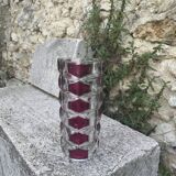 Transparent glass vase and burgundy design and vintage 1970