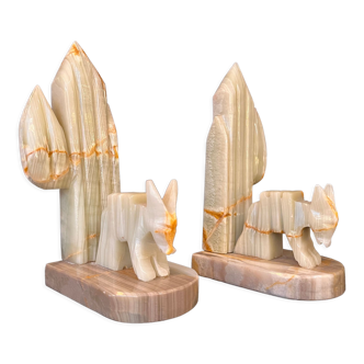 Mexican bookends dnokey and cactus in vintage onyx 1960 greenhouse books 1970