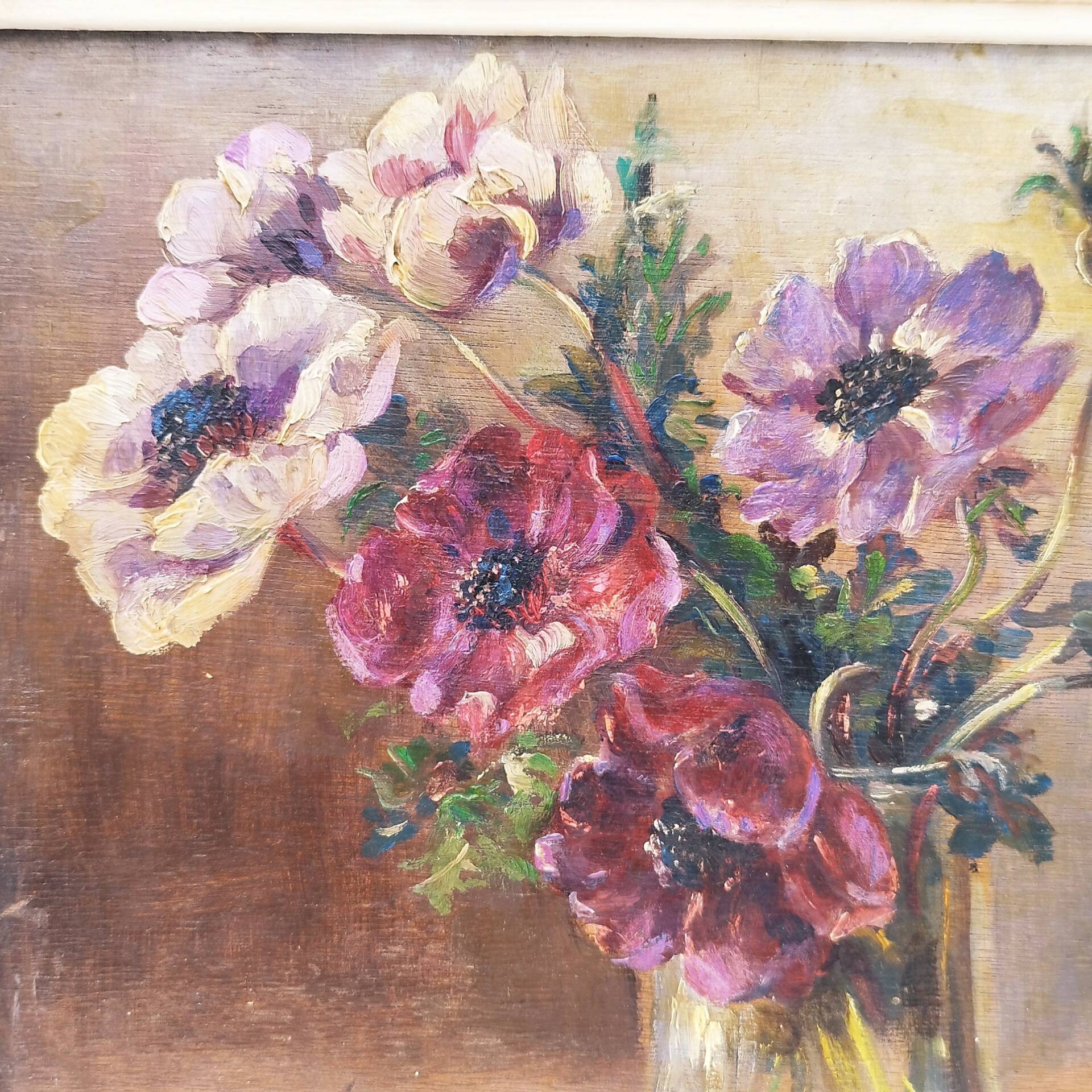 Oil on panel bouquet of anemones Marthe Puig