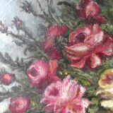 Tableau, huile sur toile, nature morte, bouquet de fleurs