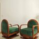 Paire de fauteuils art déco - velour de mohair vert