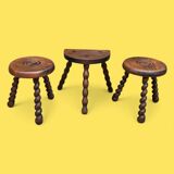 3 vintage turned wood stools