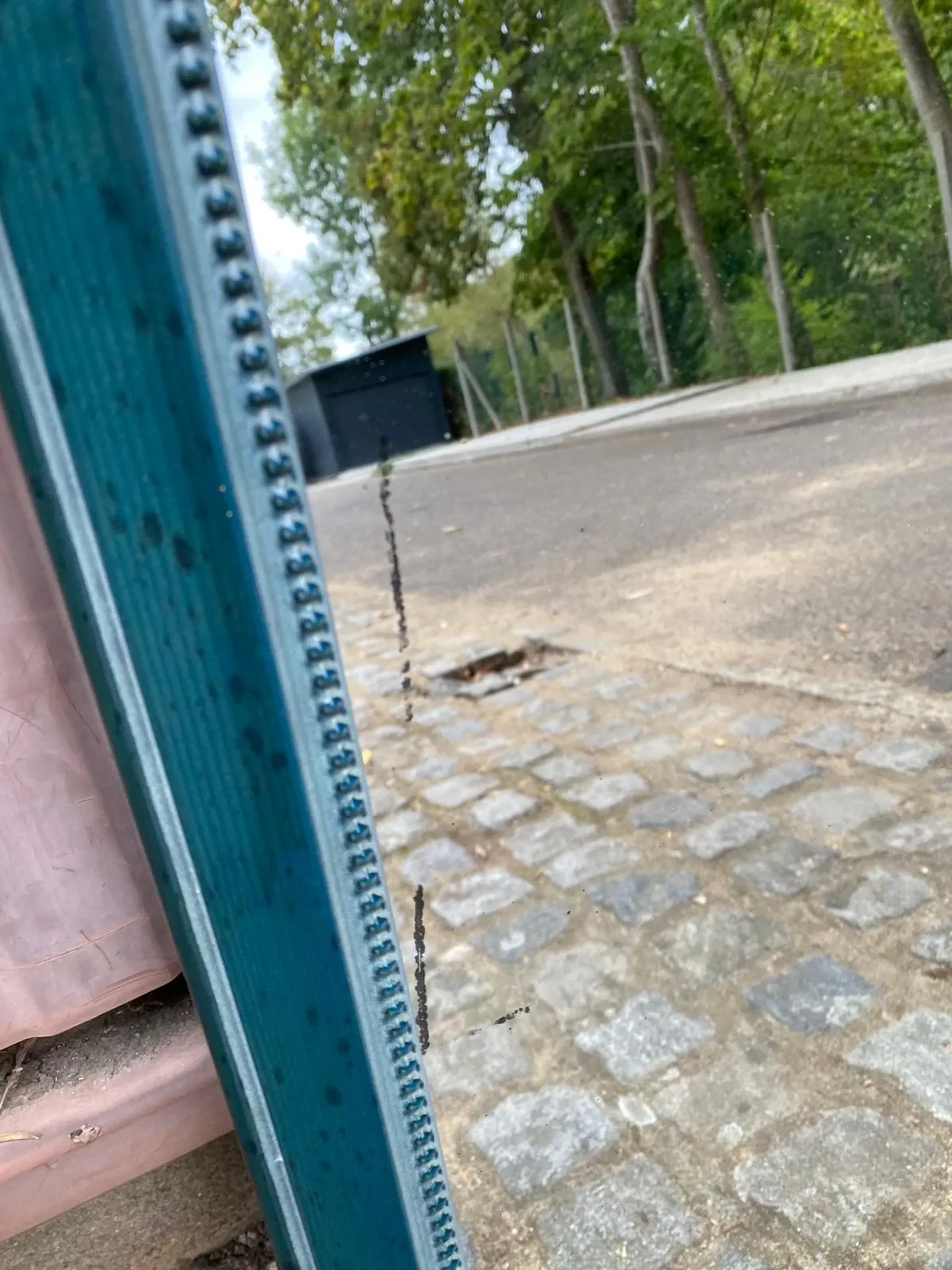 Large wall mirror 50x70 cm — Patinated & beaded blue petrol wooden frame