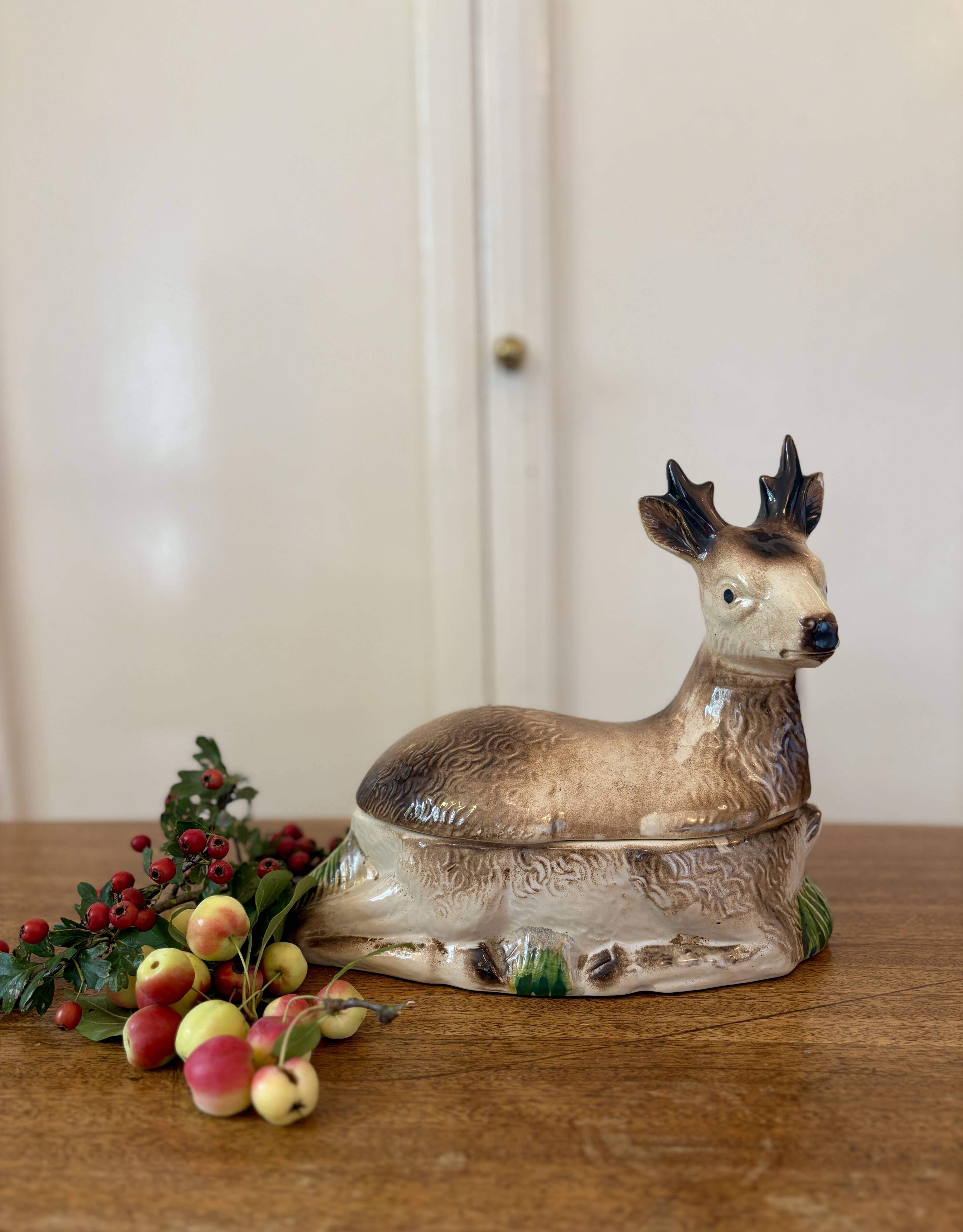 Antique Caugant ceramic terrine in the shape of a doe