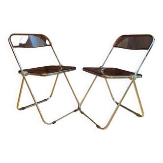 Pair of pink Plia chairs by Giancarlo Piretti, Anonima Castelli, Italy, 1970s