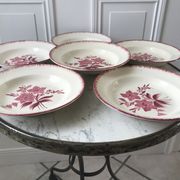 lot de 6 assiettes creuses Longchamp roses années 30-40
