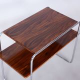 Table d'appoint Bauhaus restaurée, Hynek Gottwald, noyer, chrome, Tchéquie, années 1930