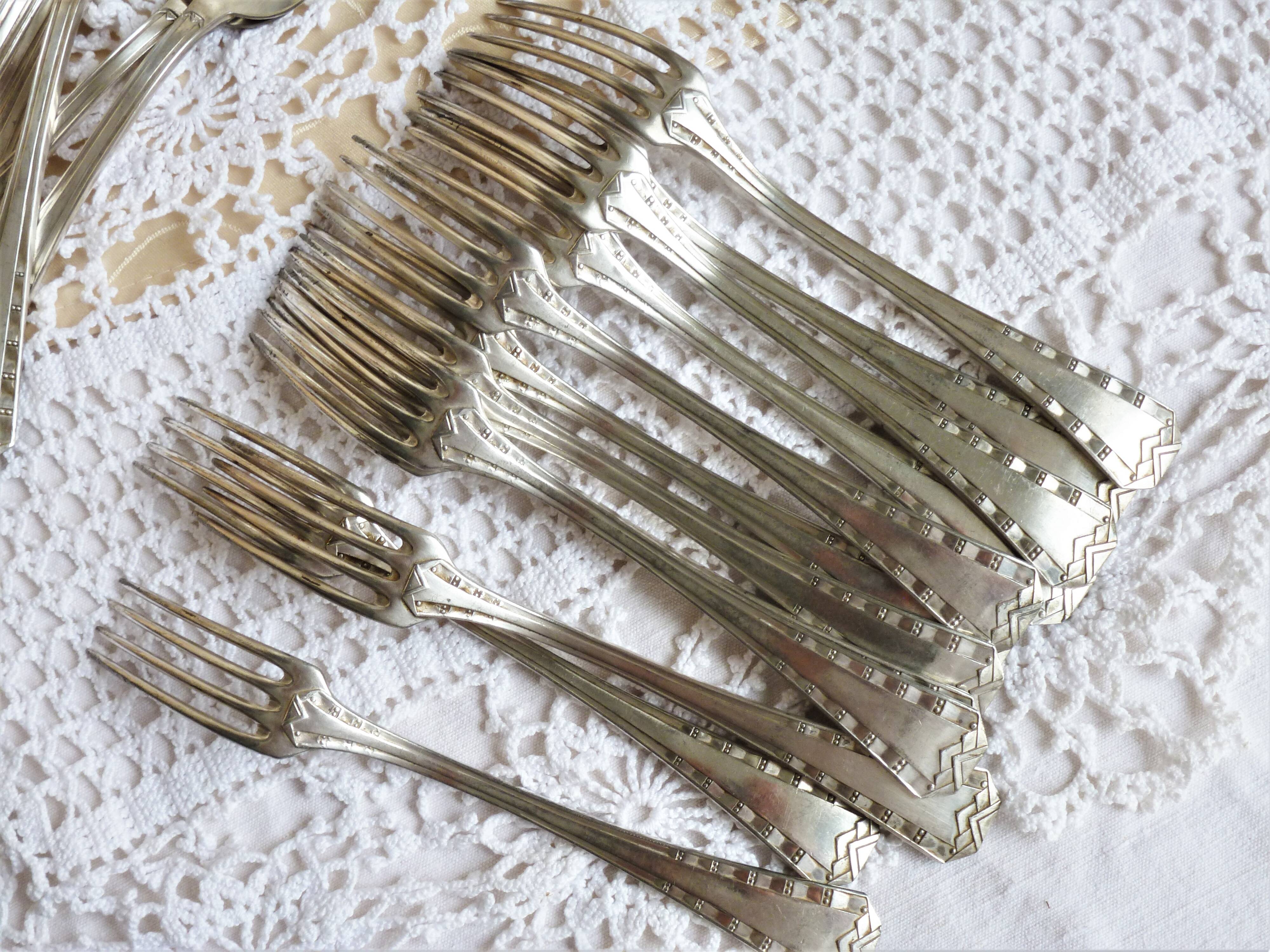 Art Deco silver-plated cutlery, silver-plated cutlery set.