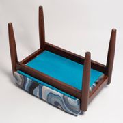 Set of two GFM stools in blue linen, mid-century style, Edmund Homa, Europe, 1960s.