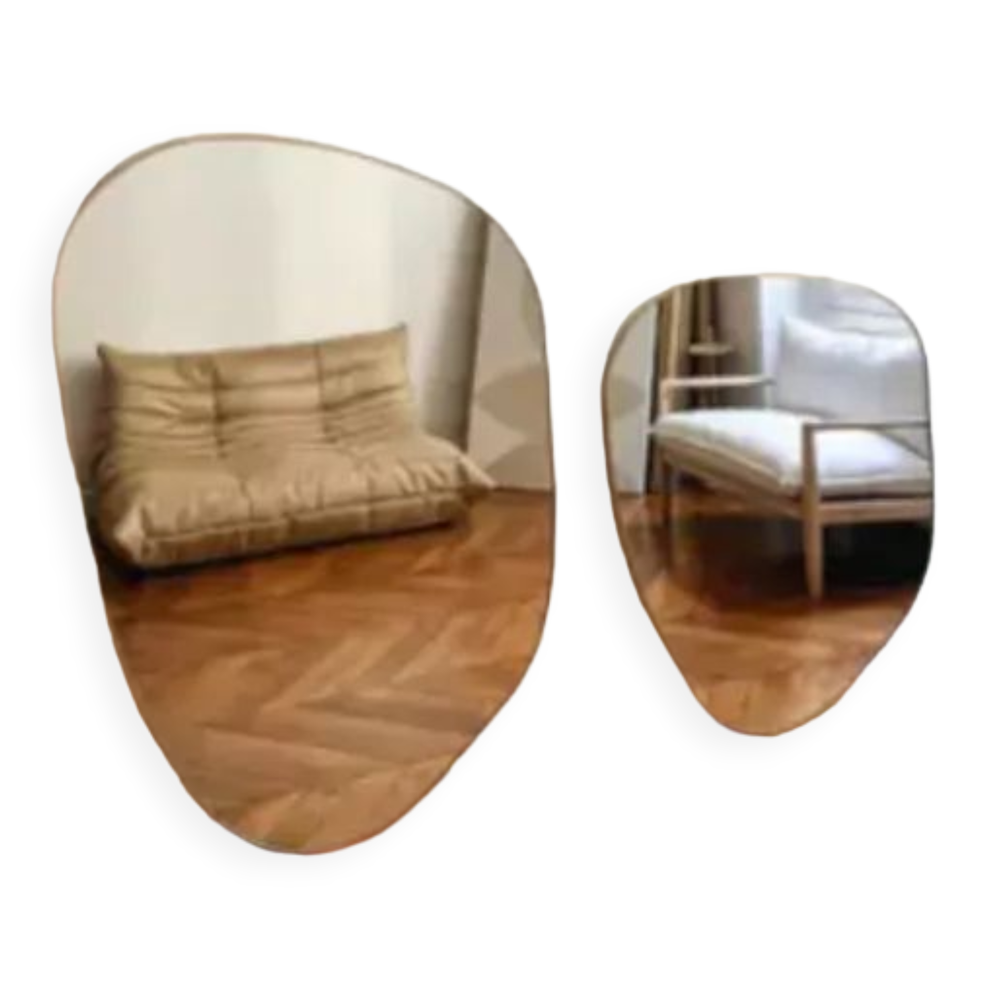Miroir trapèze irrégulier organique laiton doré minimaliste