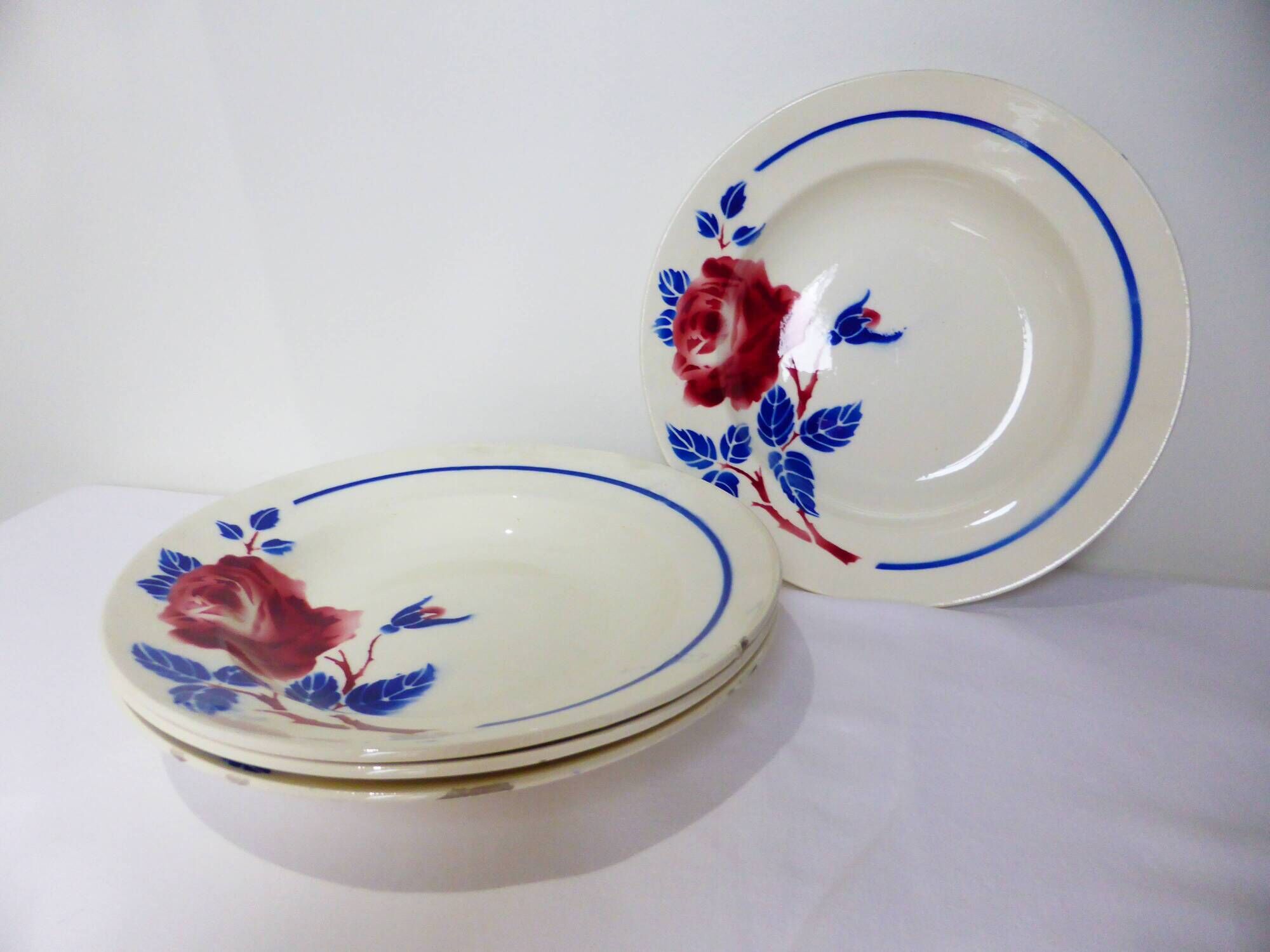 4 vintage K&G Luneville soup plates, Chantal model 220516
