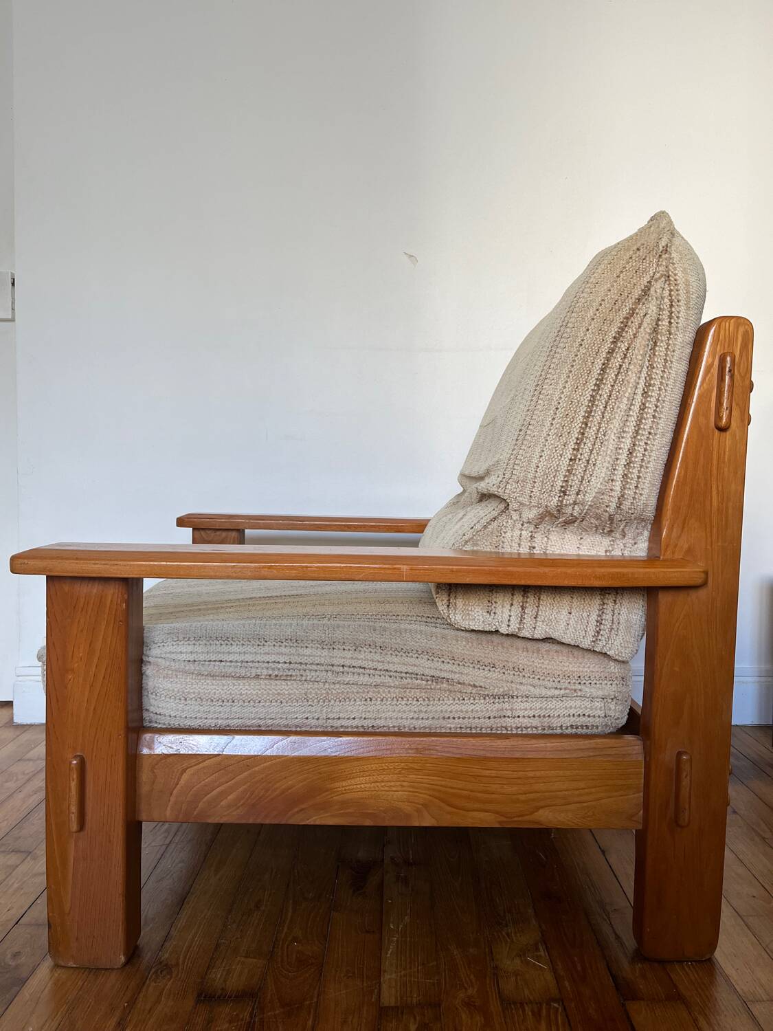 Maison Regain style modernist armchair in solid elm