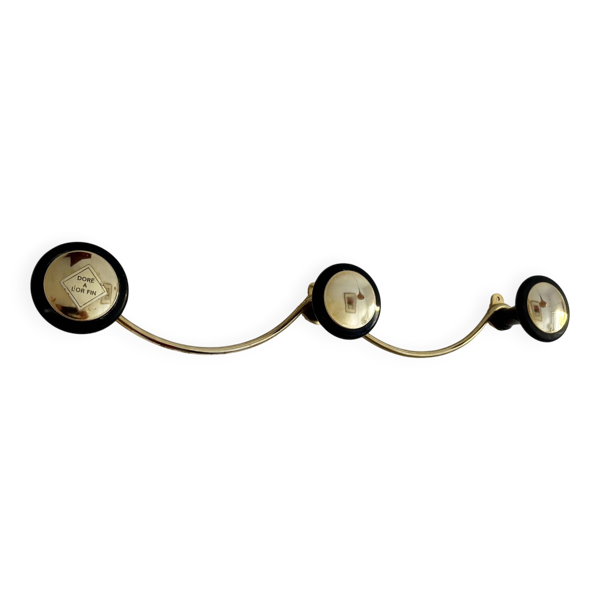Portemanteau vintage 1960 doré or fin 3 patères - 45 x 7 cm