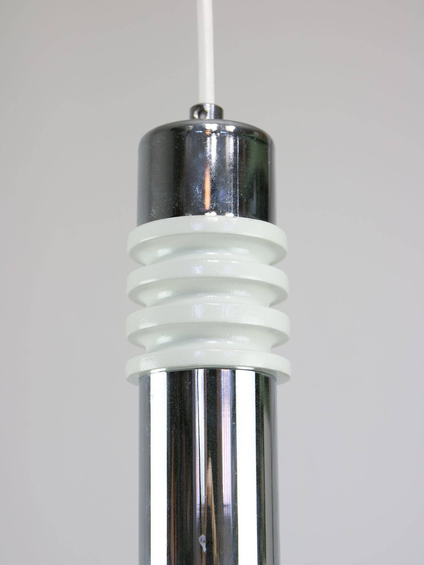 Mid-Century Danish Chrome & Opaline Pendant Lamp, 1960s