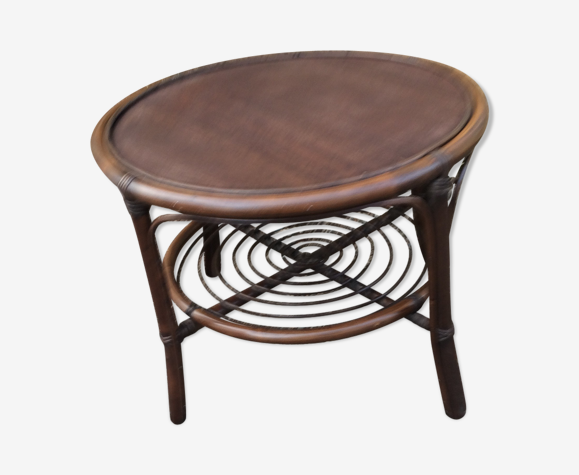 Table basse ronde bambou et rotin