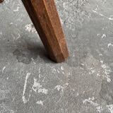 Dark brown solid oak brutalist stool with sculptural backrest, handcrafted mid-century rustic primitive