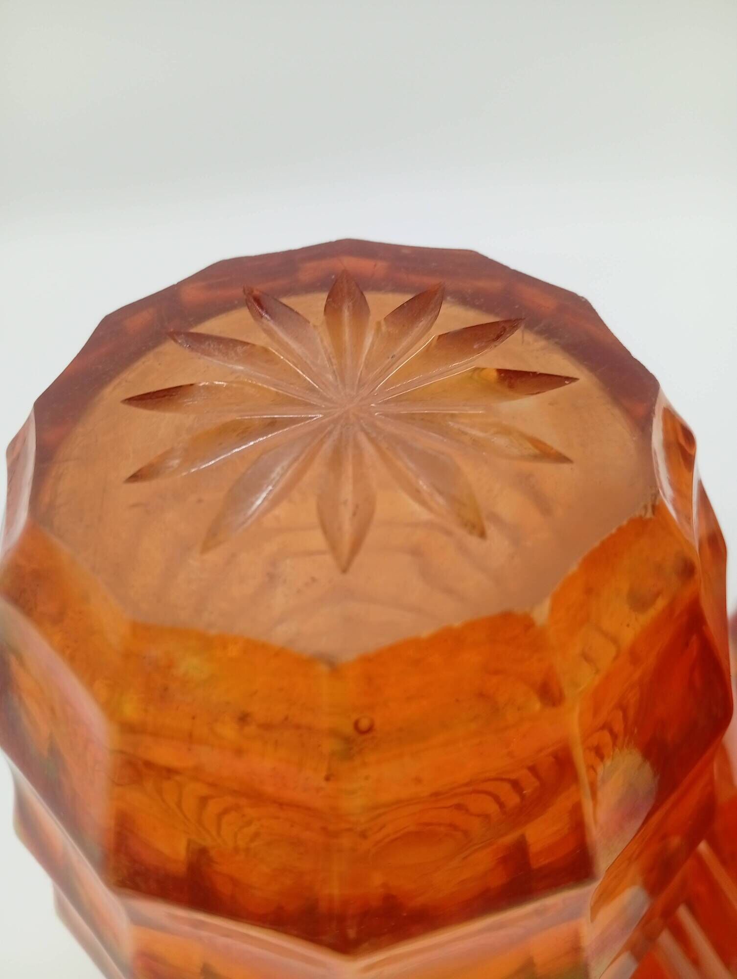 Paire Vases Art Déco Josef Invald Carnival Marigold Orange Irisé Jacobean