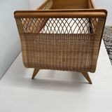1960s oak and wicker baby bed