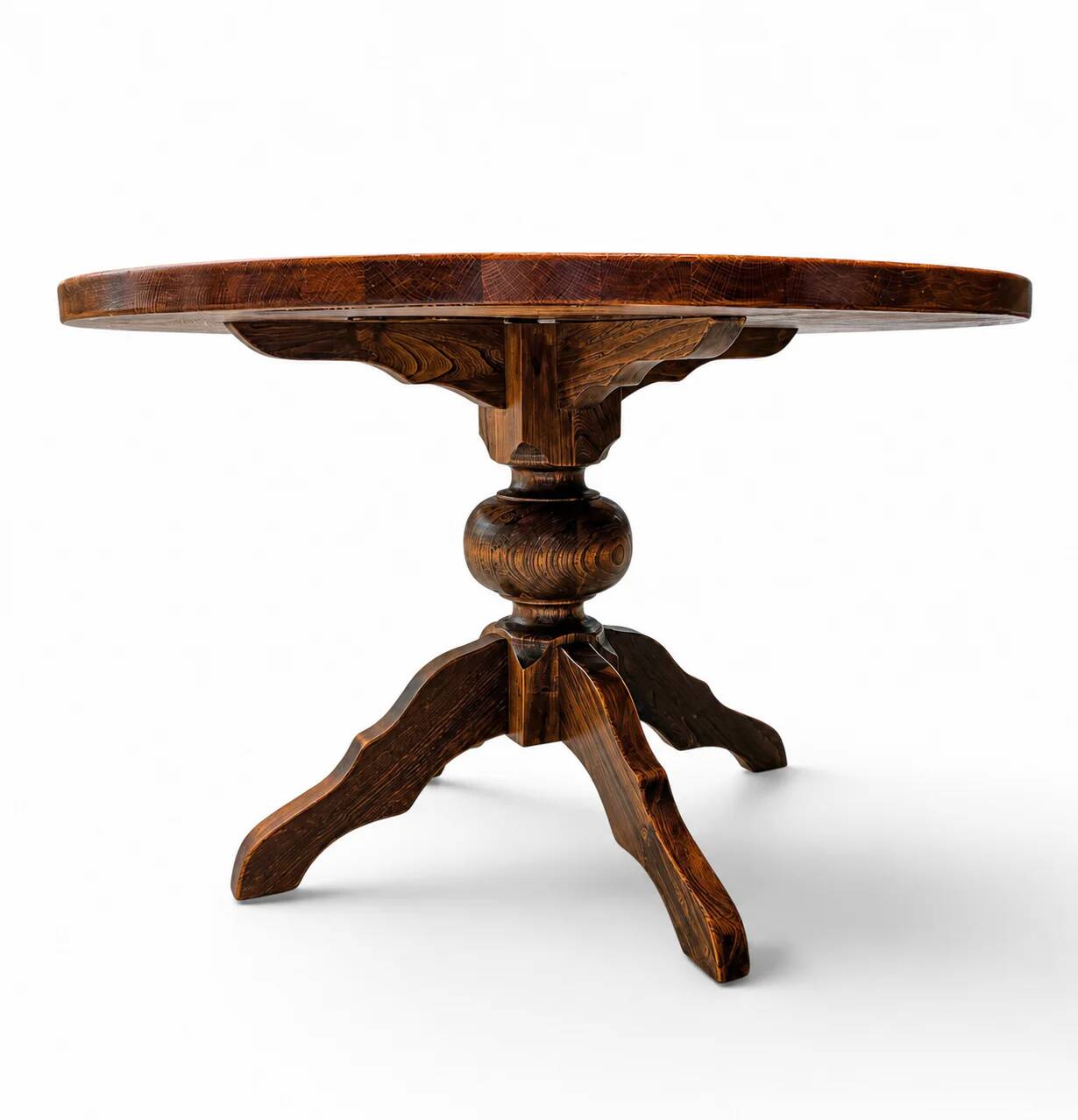 Solid oak dining table, also known as a monastery table, with a sturdy central pedestal, heavy-duty construction