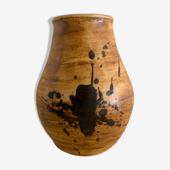 Vase en céramique émaillée tachiste, Poterie de la Colombe, 1970