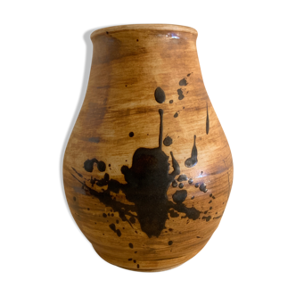 Vase en céramique émaillée tachiste, Poterie de la Colombe, 1970