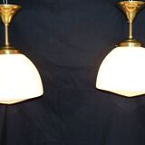 Pair of opaline and bronze suspensions
